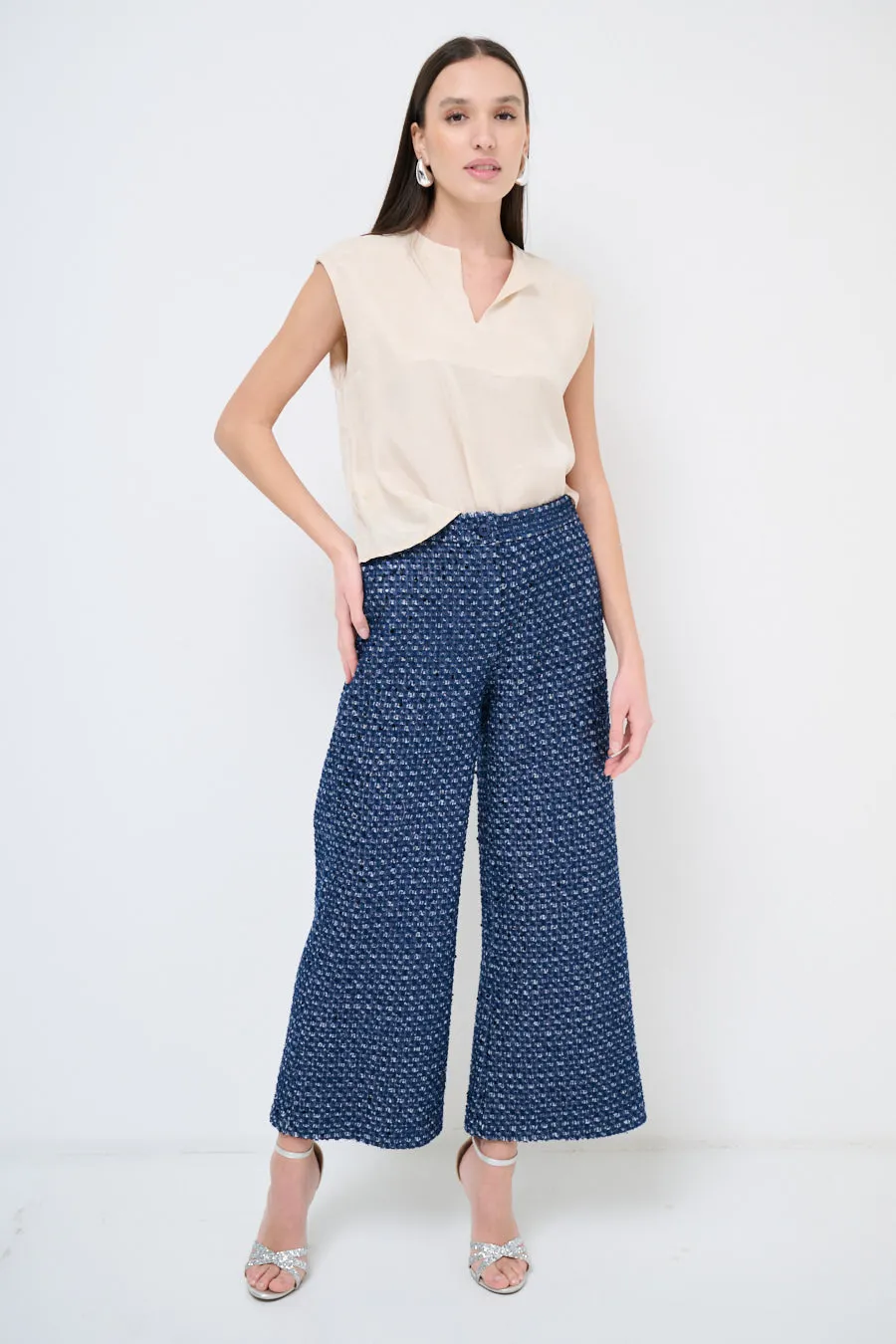 Wide-leg sequin trousers with high waist wholesale