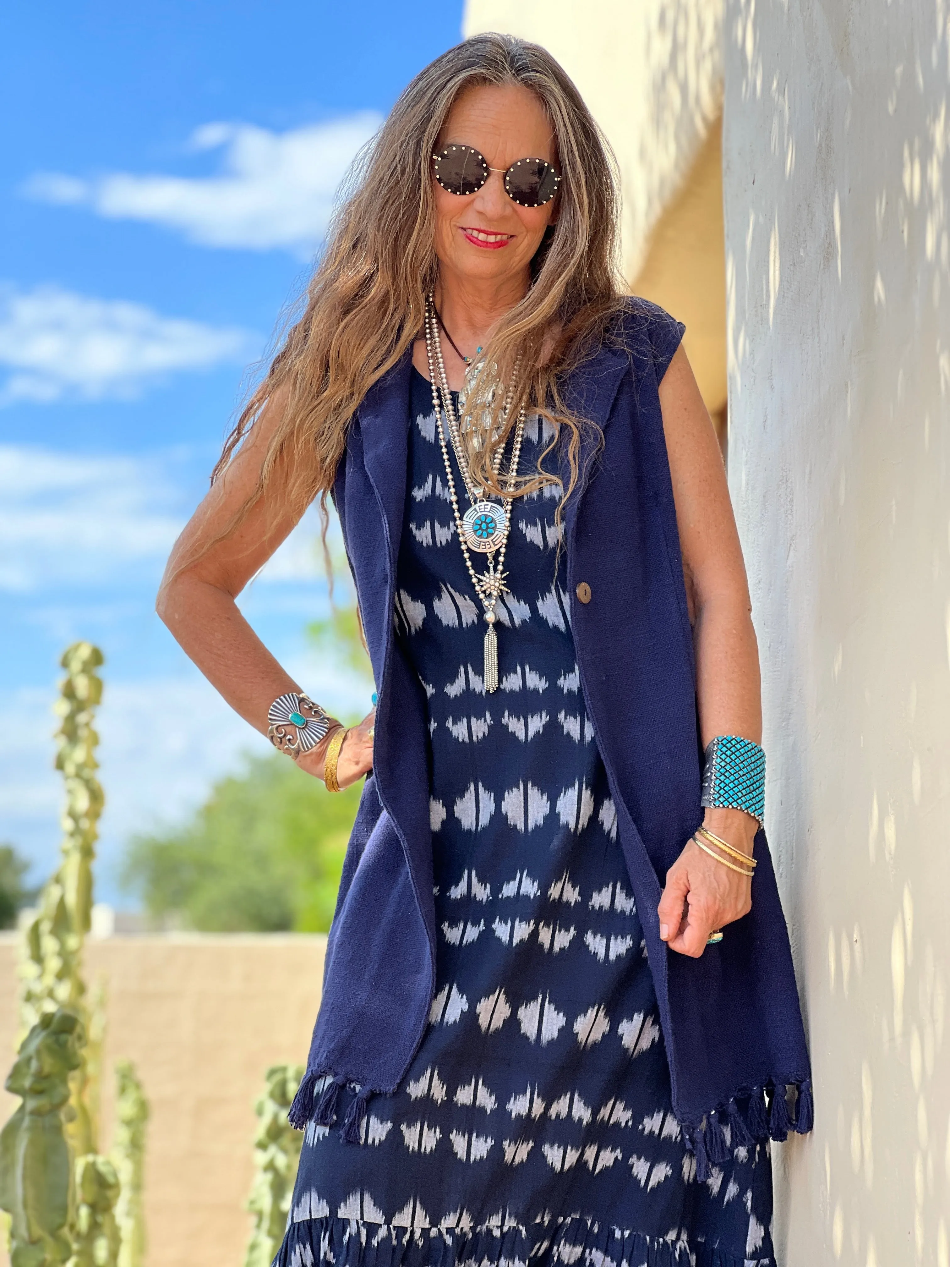 Wild West Navy Blue Fringed Vest