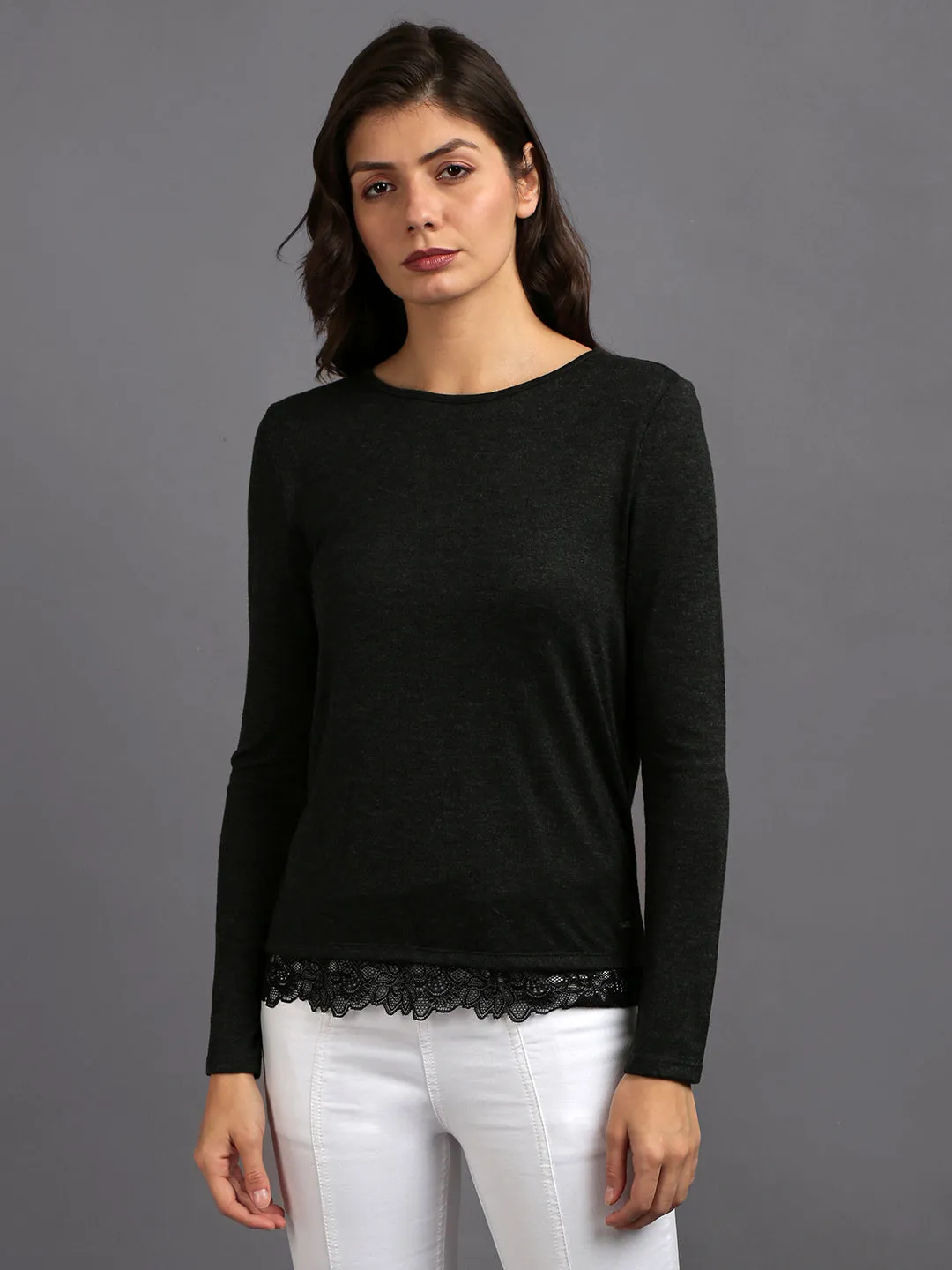 Women Black Embroidered Long Sleeve Tops