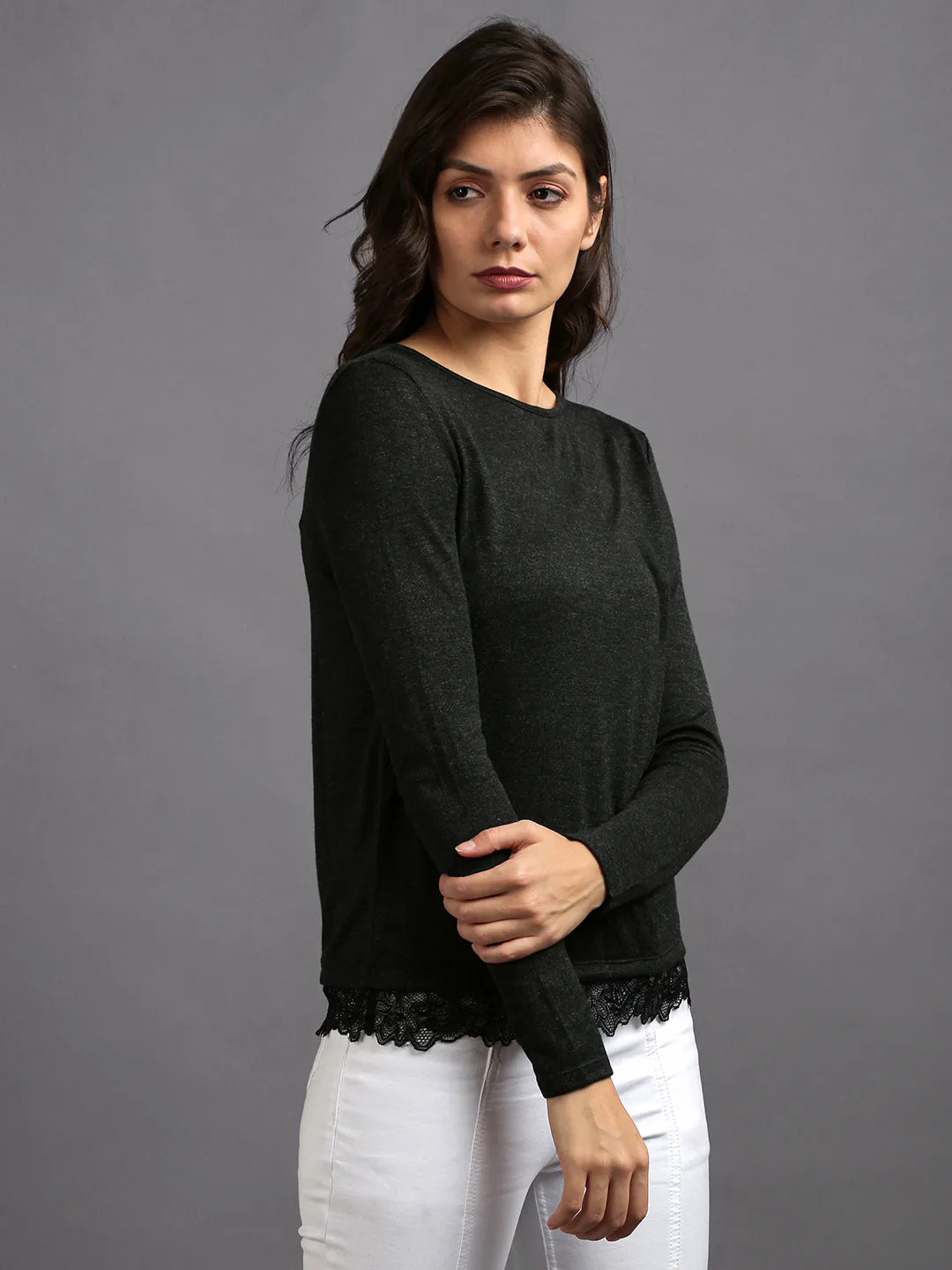 Women Black Embroidered Long Sleeve Tops