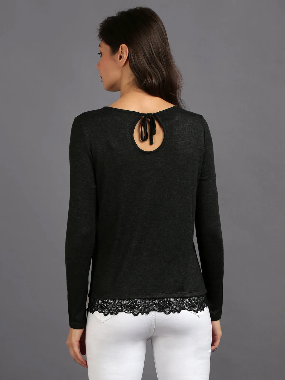 Women Black Embroidered Long Sleeve Tops