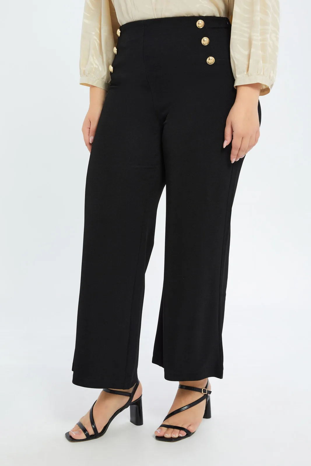 Women Black High Waist Wide Leg Trousers