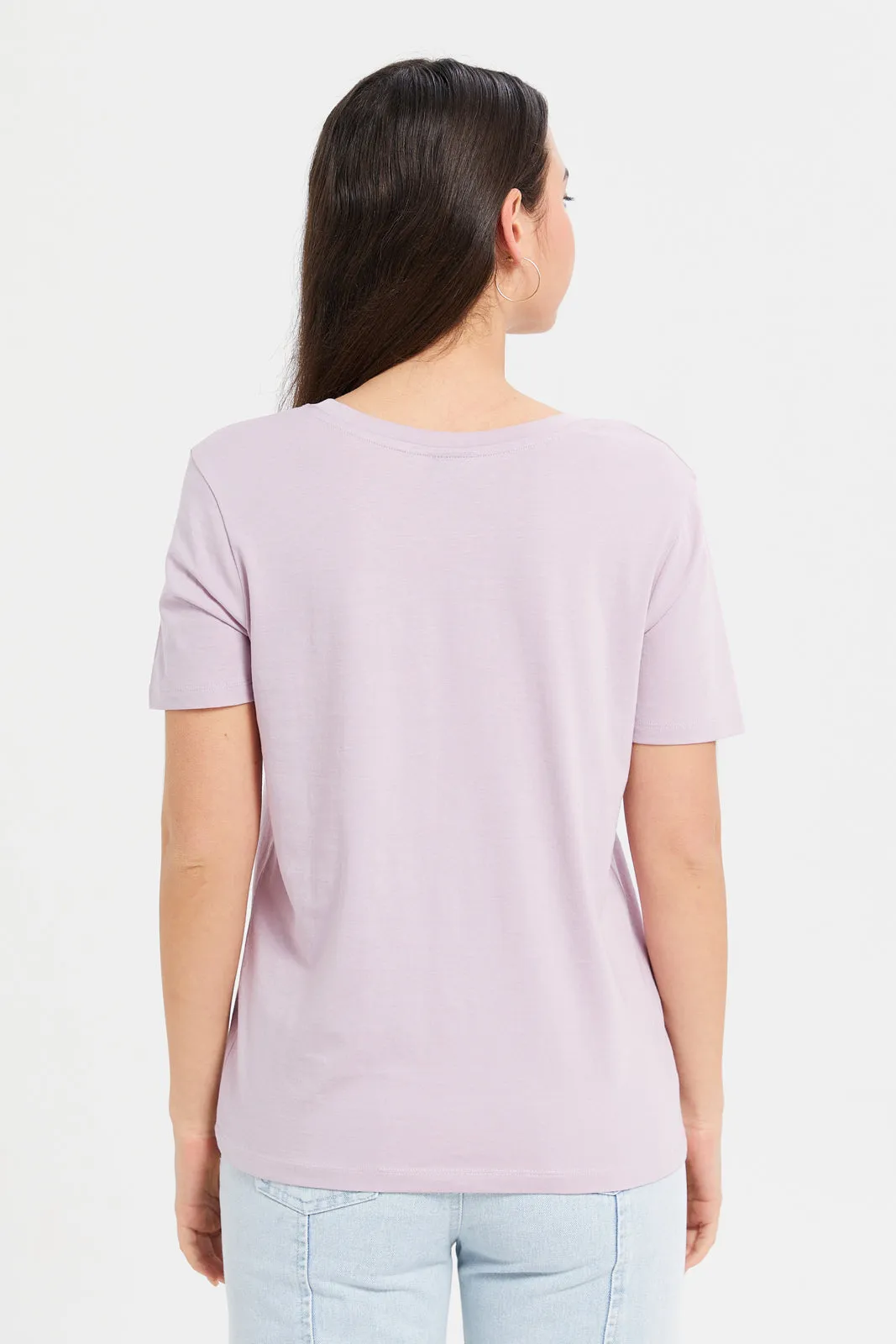 Women Lilac Minnie Embroidered T-Shirt