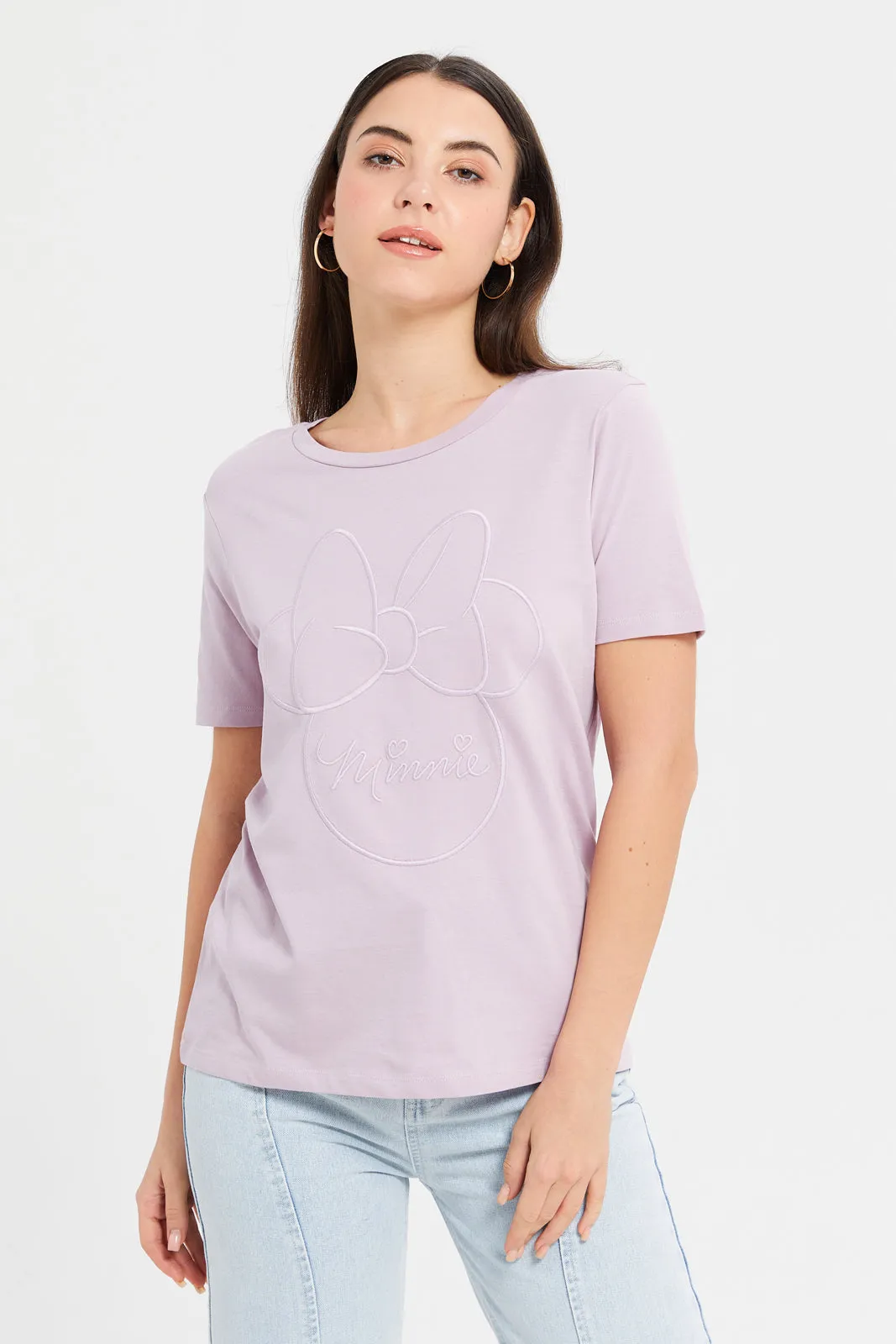 Women Lilac Minnie Embroidered T-Shirt