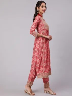 Women Red Muslin Nyara Cut A-Line Kurta Trouser Dupatta & Fancy Potli Set