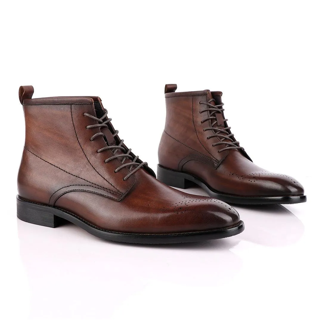 Zara High tops Brogues Lace-up Leather Chelsea Coffee Boot