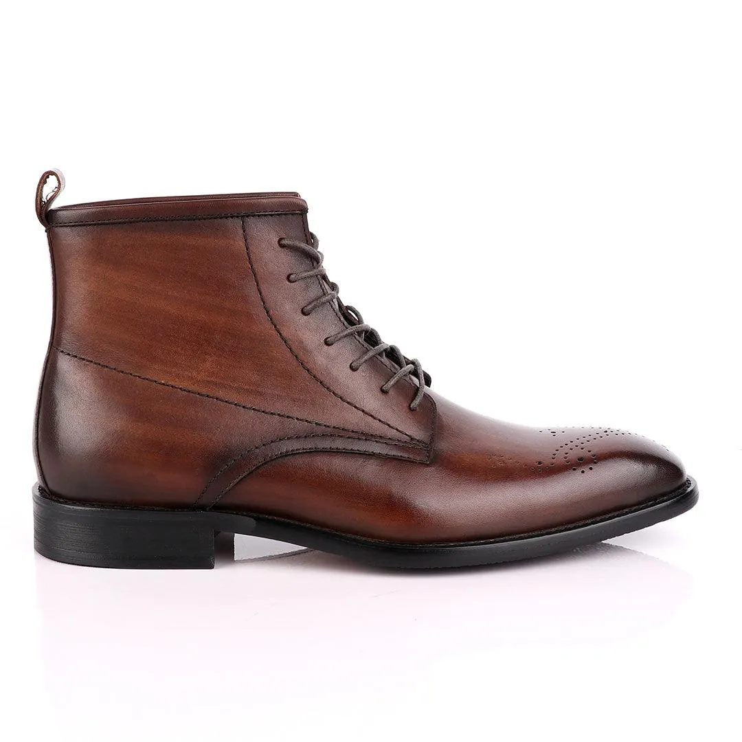 Zara High tops Brogues Lace-up Leather Chelsea Coffee Boot