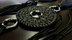 Zara Leather Necklace | Circular Basketweave Pendant Statement Neckpiece -SS1129