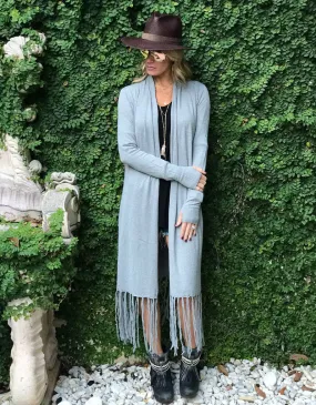 Zella Fringe Duster Cardigan in Grey