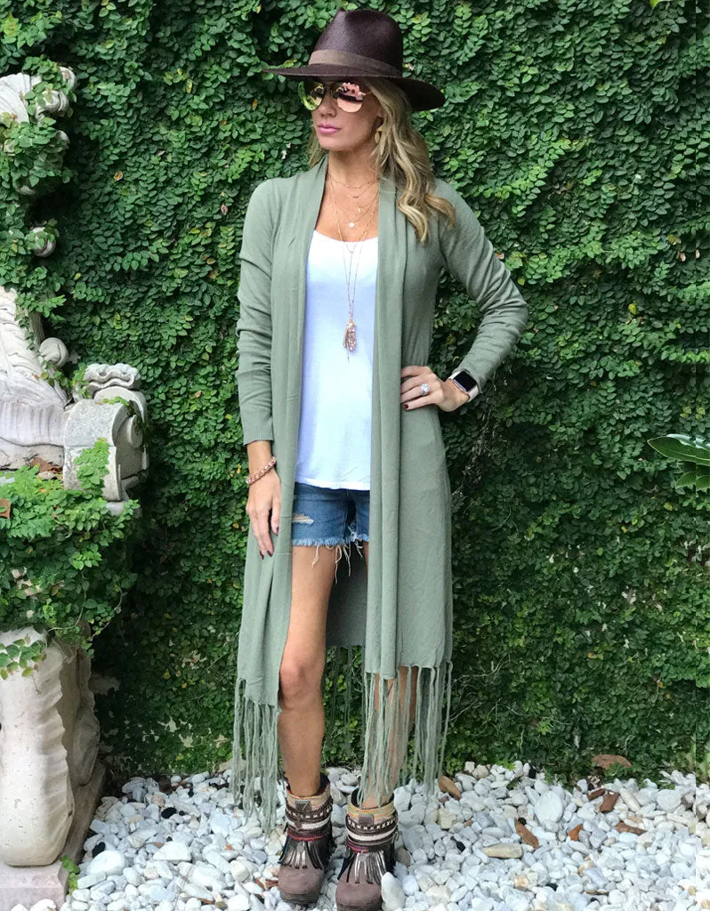 Zella Fringe Duster Cardigan in Grey